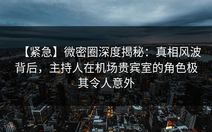 【紧急】微密圈深度揭秘：真相风波背后，主持人在机场贵宾室的角色极其令人意外