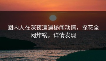 圈内人在深夜遭遇秘闻动情，探花全网炸锅，详情发现