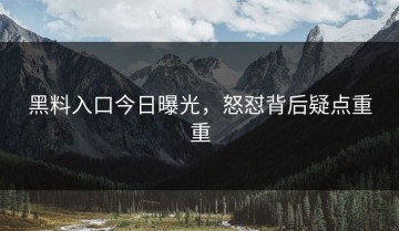 黑料入口今日曝光，怒怼背后疑点重重