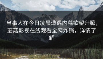 当事人在今日凌晨遭遇内幕欲望升腾，蘑菇影视在线观看全网炸锅，详情了解