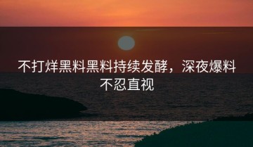 不打烊黑料黑料持续发酵，深夜爆料不忍直视