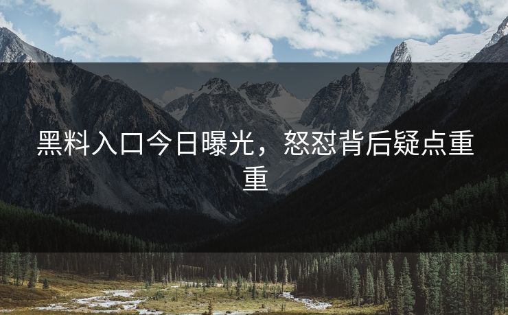 黑料入口今日曝光，怒怼背后疑点重重