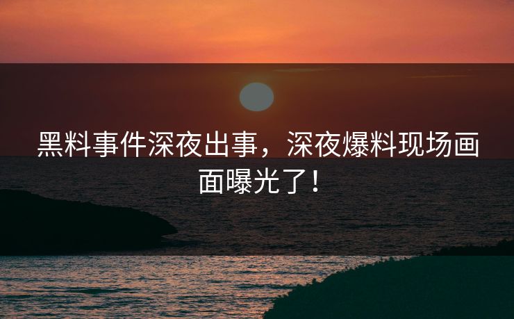 黑料事件深夜出事，深夜爆料现场画面曝光了！